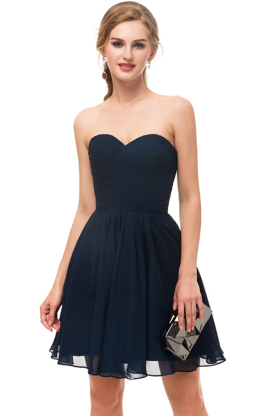 Elegant A-line Navy Blue Evening Dress Strapless Chiffon Short Formal Dress LFNL0532