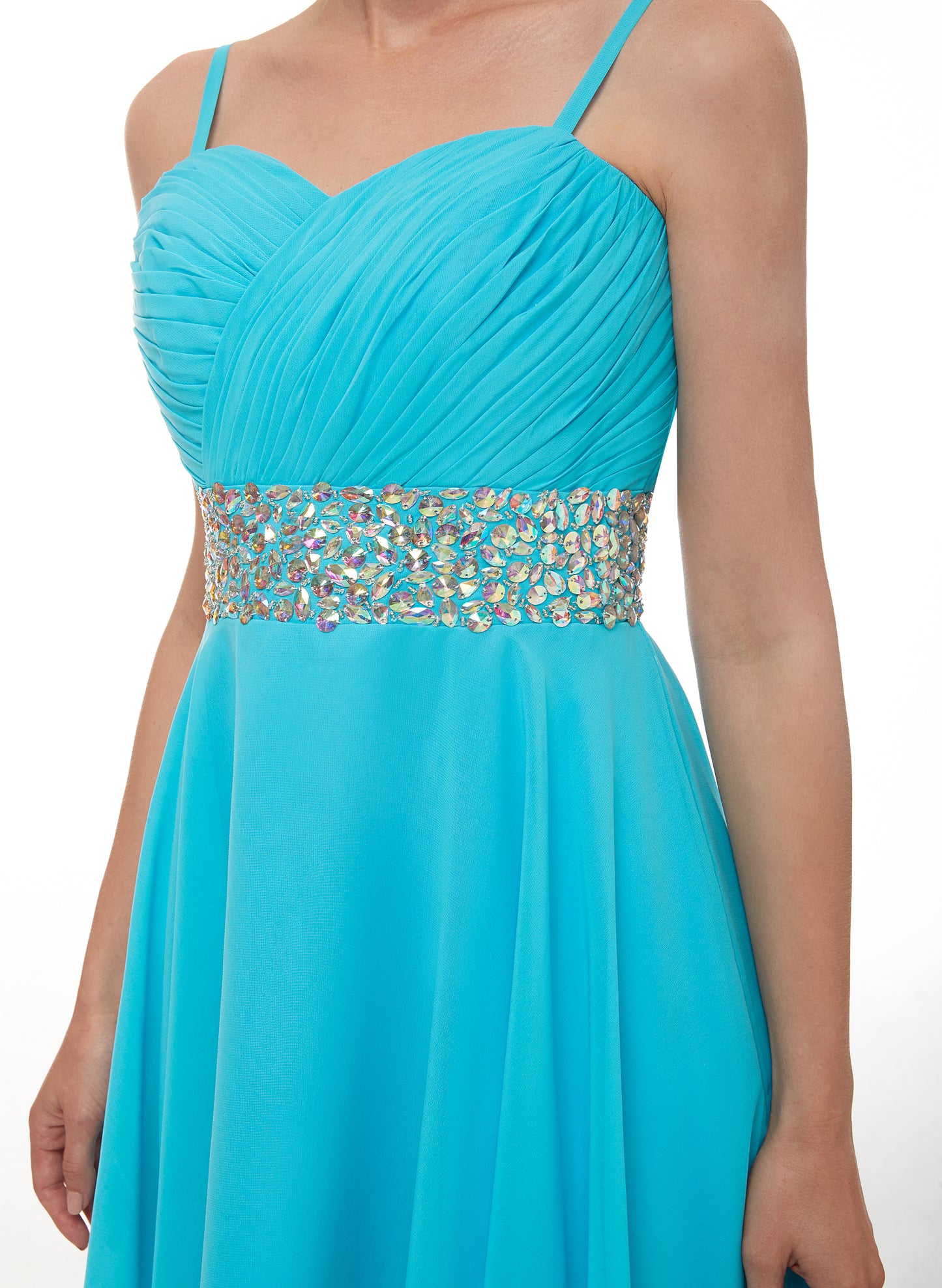 Timeless A-line Blue Evening Dress Straps Chiffon Short Formal Dress LFNL0530