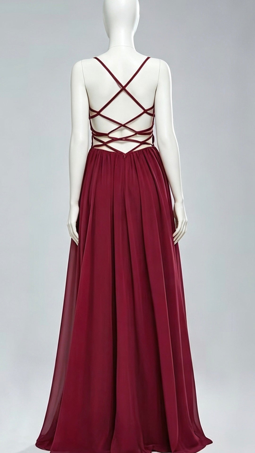 2026 A-line Burgundy Evening Gowns Straps Chiffon & Sequins Long Formal Dress LFNG0014