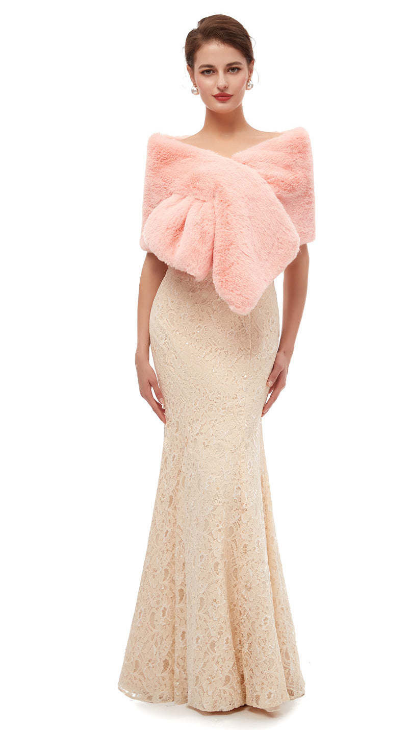 Blush Faux Fur Shoulder Shawl
