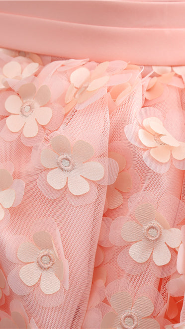 Sheer A-line Pink Flower Girl Dresses Round Neck Petal Lace Short Gown LFNGA002
