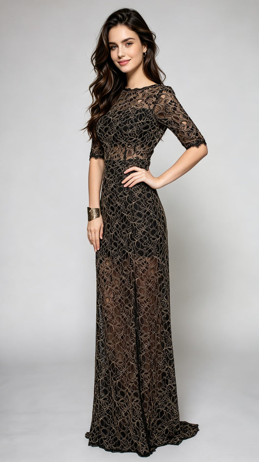 Graceful Mermaid Black Evening Dress Lace Formal Dress LFNC0008