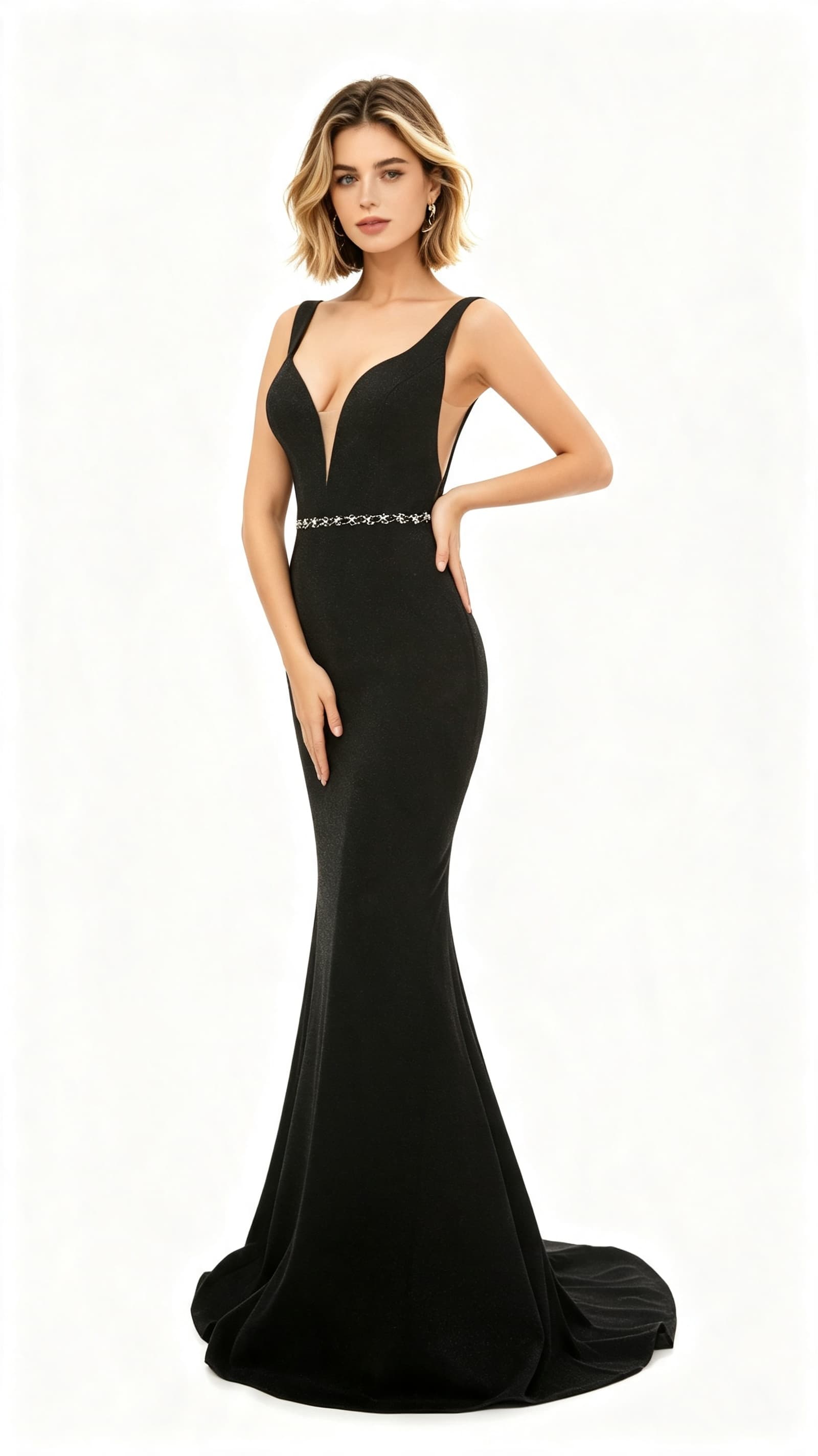 classy dinner dress Mermaid Black Evening V Neck Polyester Long Formal Dress – ZimmerFormal Choose your model:Canvas Print - 40 mm Frame group_size:standard:sleeveless-fit-and-flare-dress-L14009-black 30 Days Lindsay's Sweet World: Red,