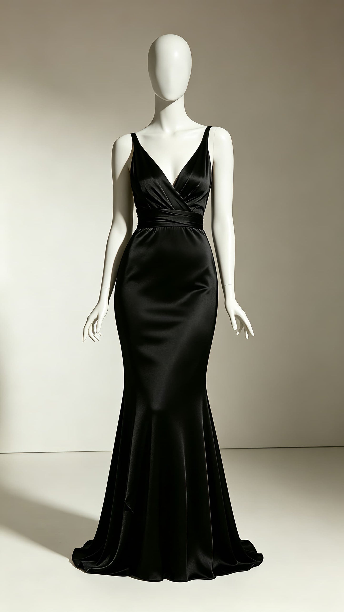 Polished Mermaid Black Evening Gowns V Neck Polyester Prom Gowns LFNL0760