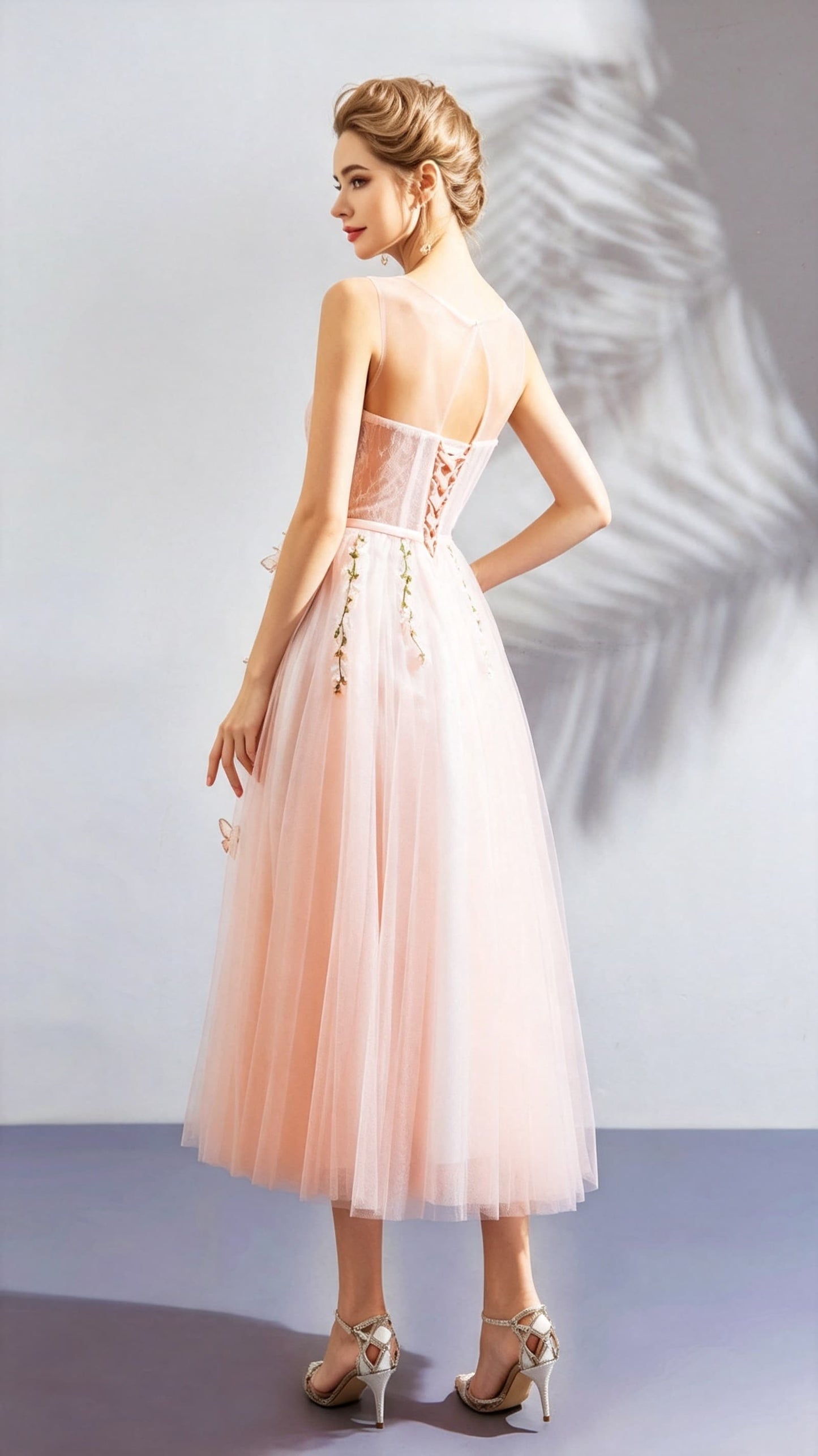 Soft A-line Pink Evening Dress Round Neck Tulle Short Formal Dress LFNC0416