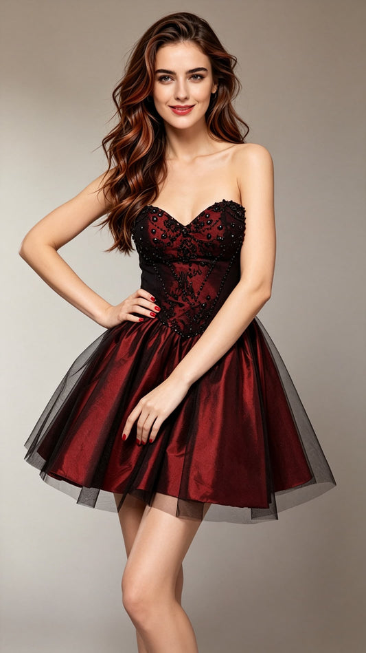 Timeless Strapless Red Cocktail Dress Tulle Short Formal Dress LFNC0045