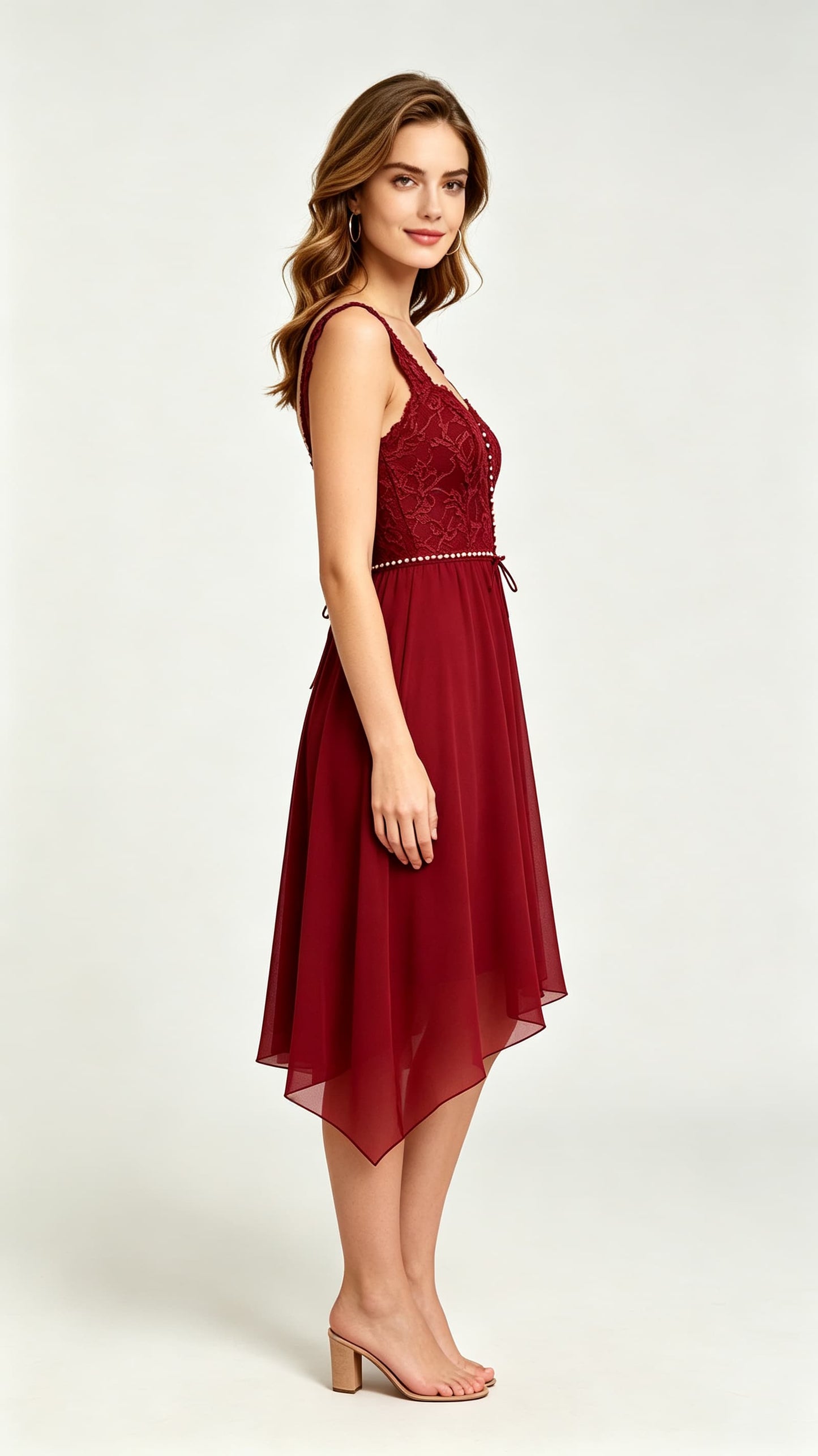 Effortless A-line Red Evening Gowns Straps Lace Chiffon Maxi Dress LFNL0693