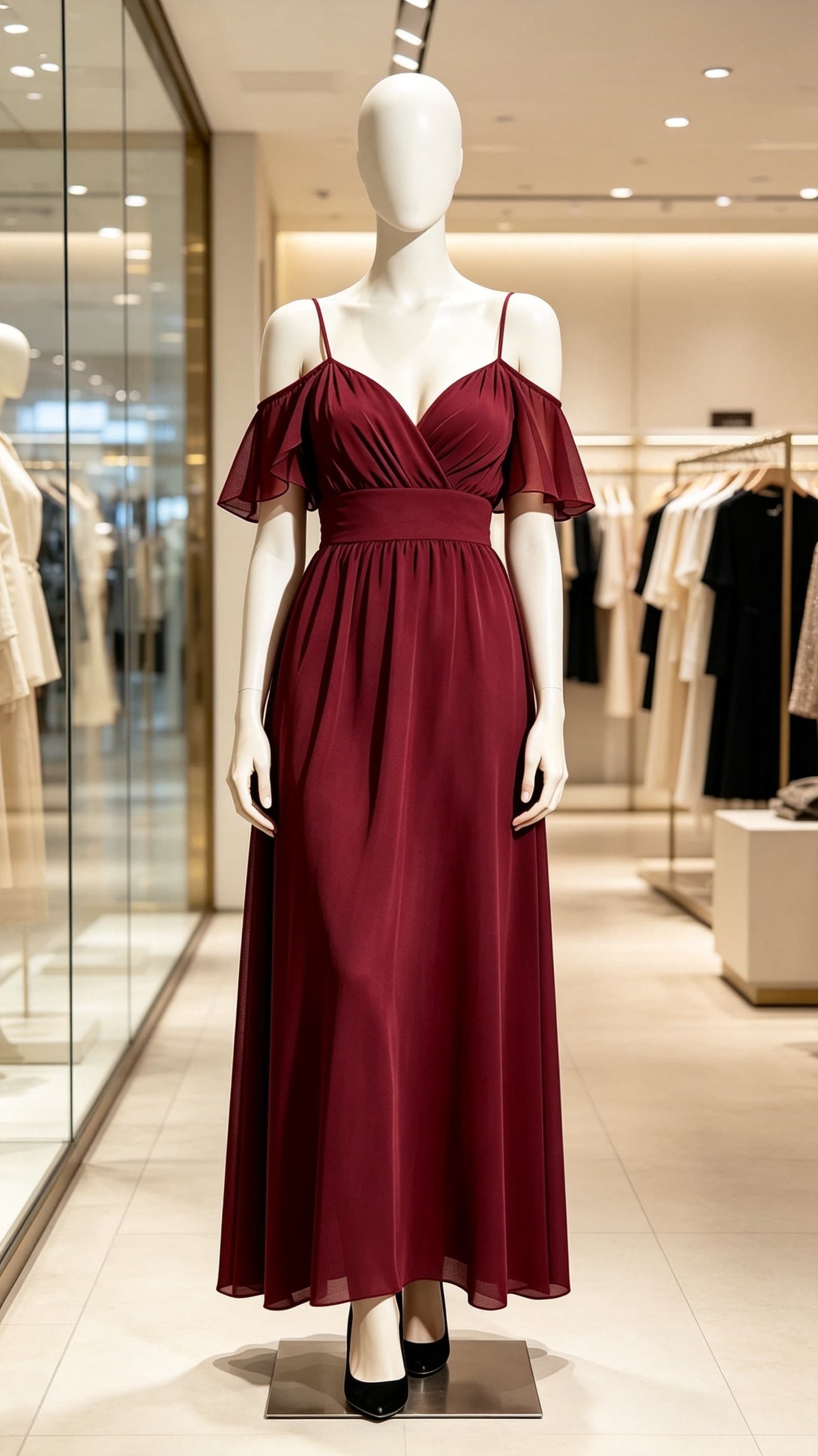 Eye-catching A-line Red Evening Gowns Straps Chiffon Maxi Dress LFNL0773