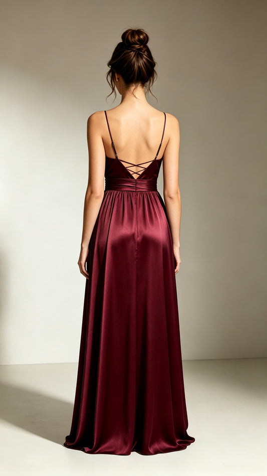 Dreamy A-line Red Evening Gowns Straps Satin Maxi Dress LFNL0766