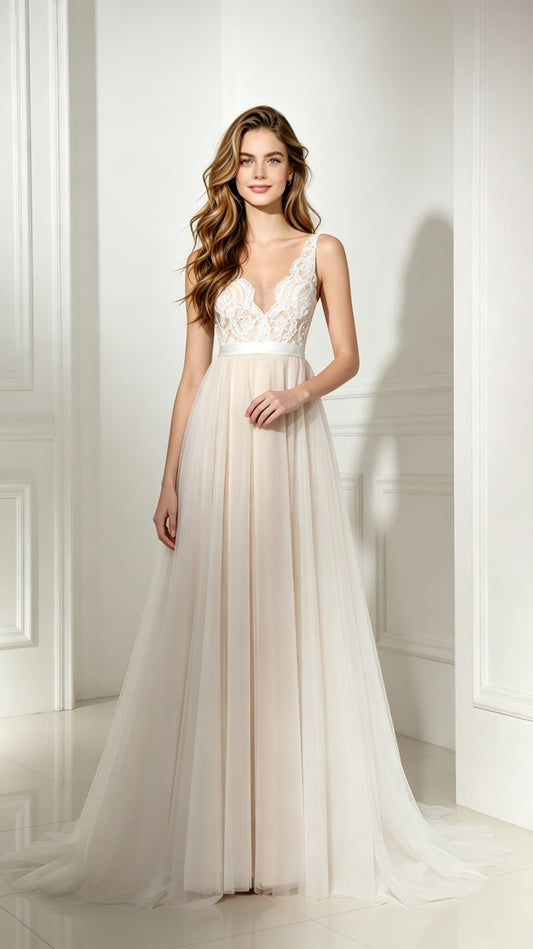 Timeless A-line White Evening Dress Round Neck Chiffon Long Formal Dress LFNL0486