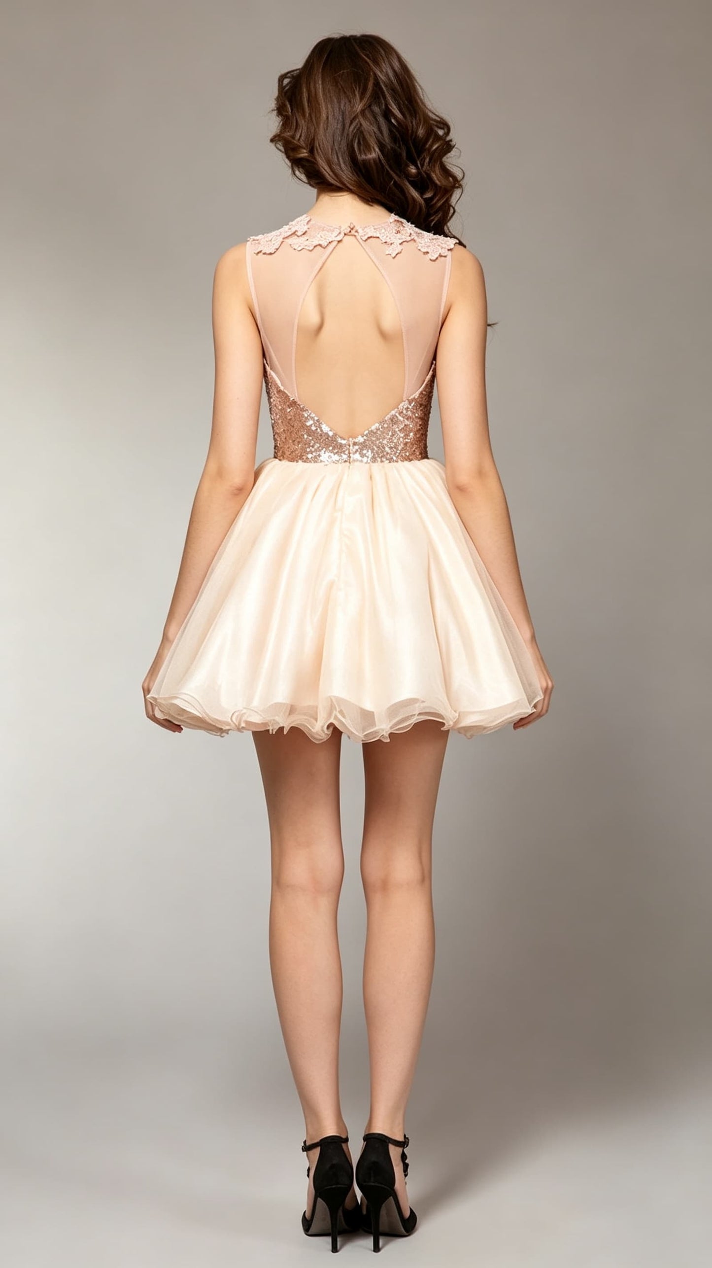 Sleek A-line Champagne Sleeveless Tulle Short Formal Dress LFNC0043