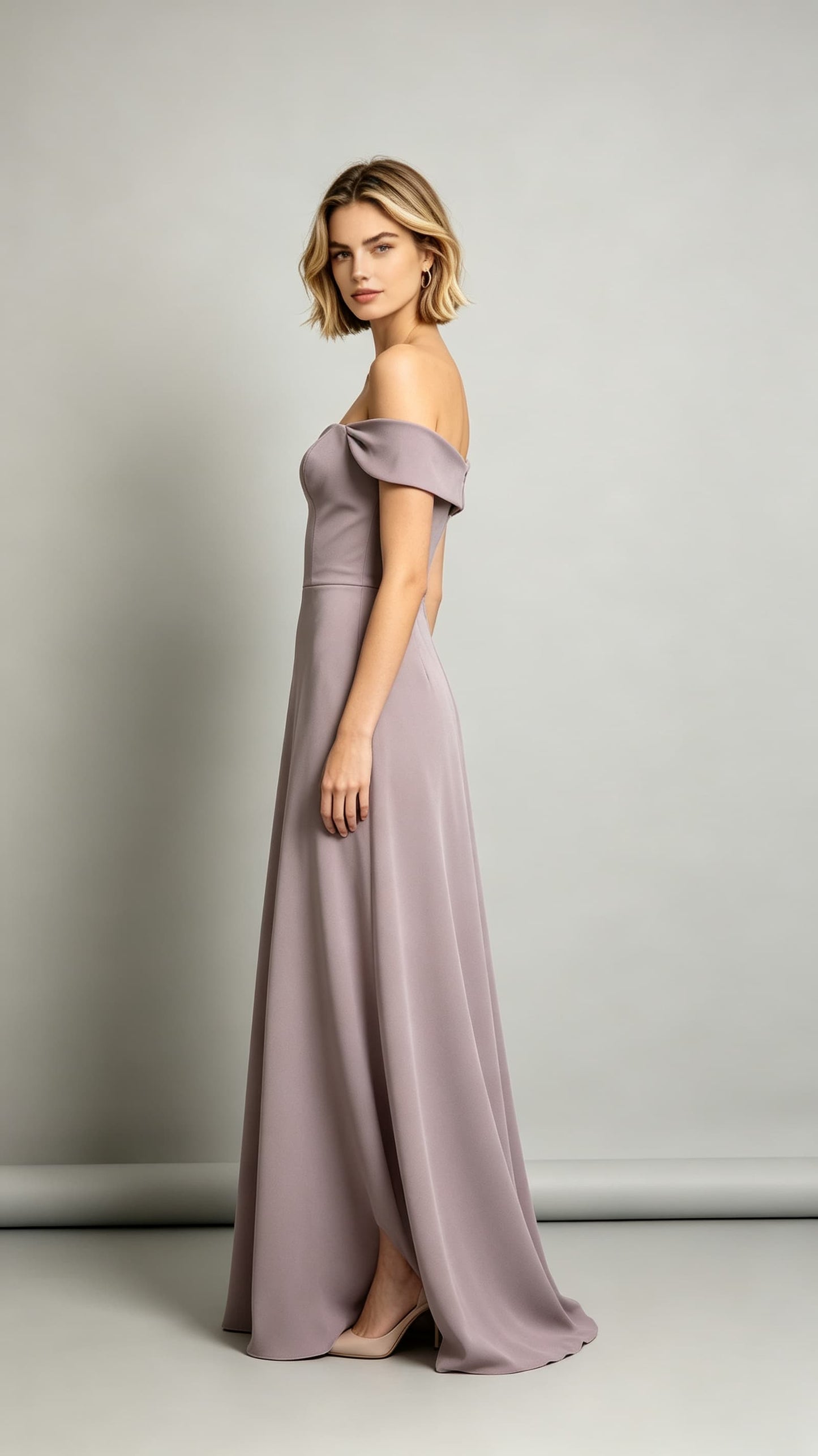 Classy A-line Purple Bridesmaid Gowns Off the Shoulder Polyester Long Formal Dress LFNL0717