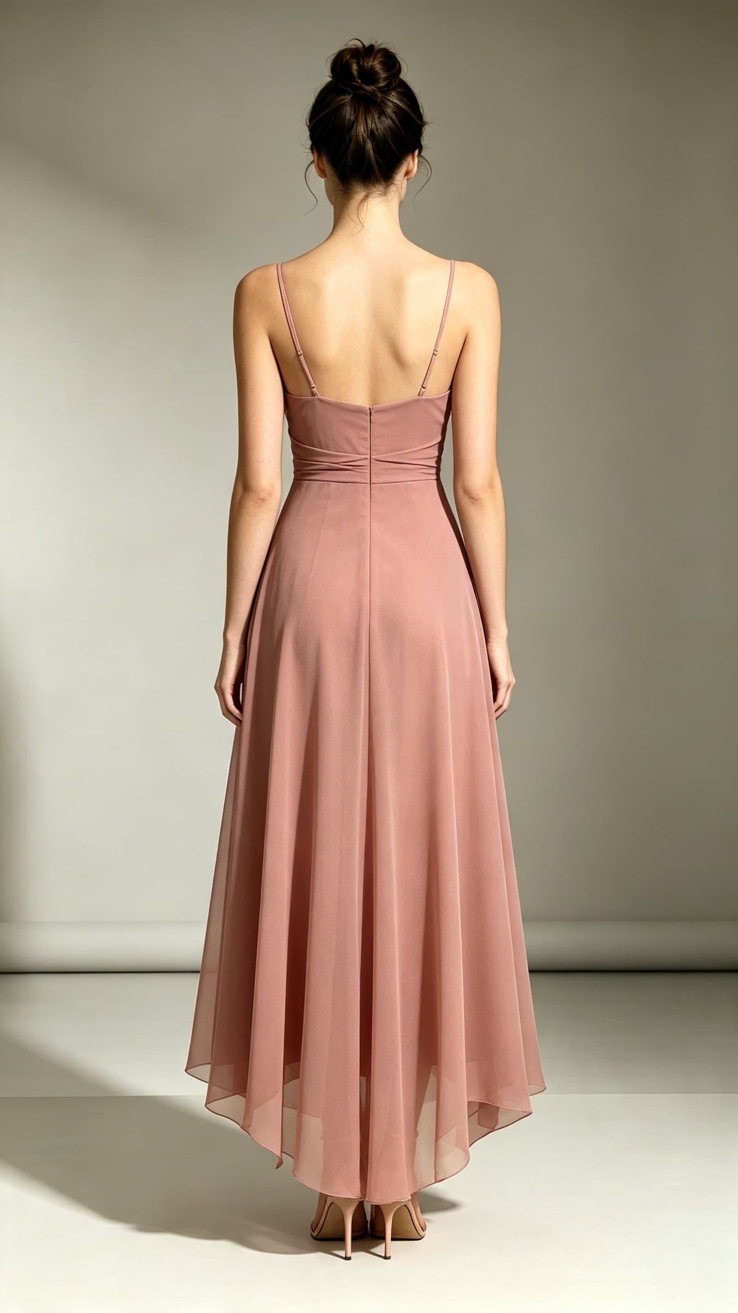 Soft A-line Pink Bridesmaid Gowns Straps Chiffon Maxi Dress LFNL0723