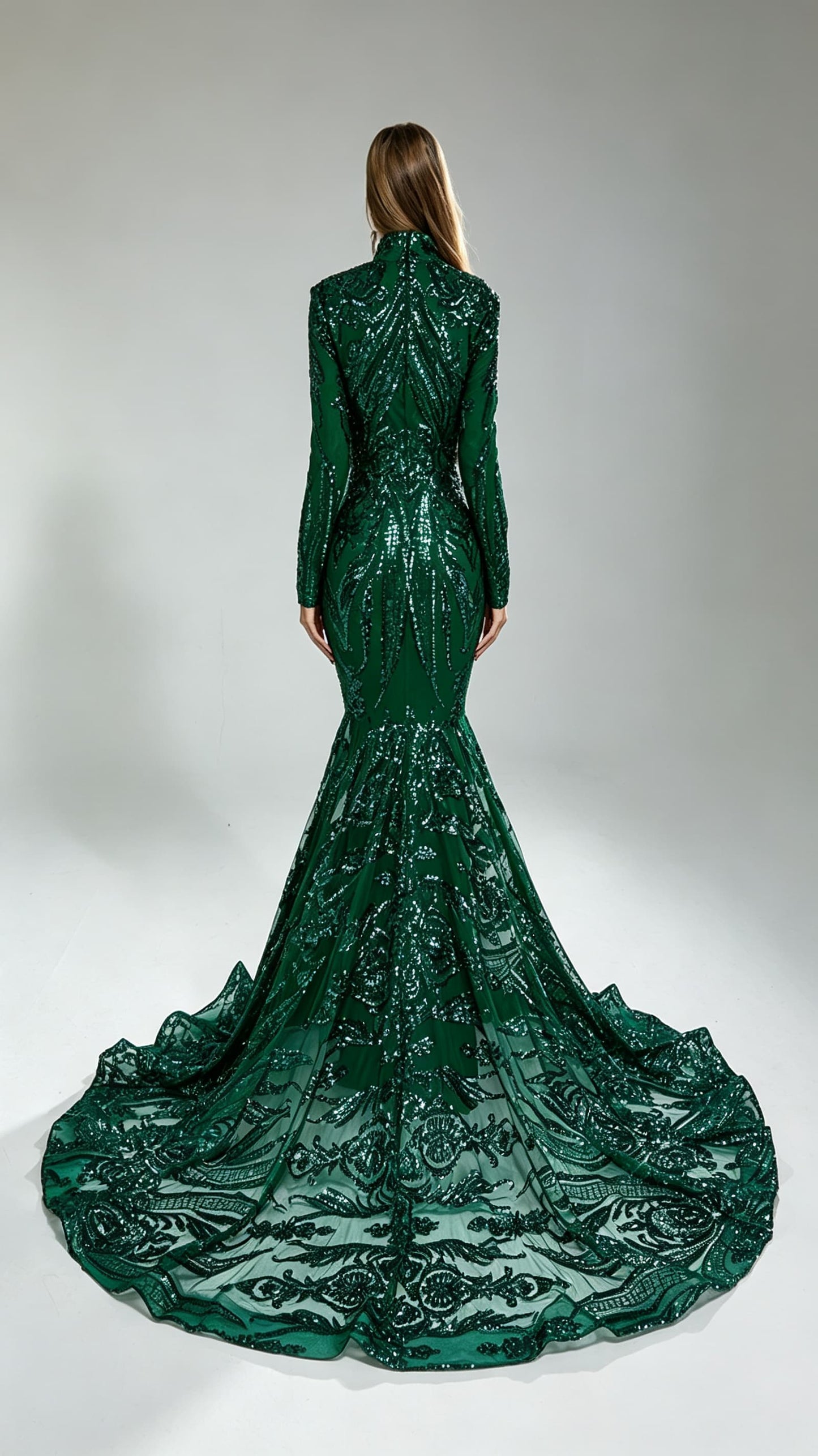 Timeless Mermaid Green Evening Gowns High Collar Sequins&beads Long Formal Dress LFNG0019