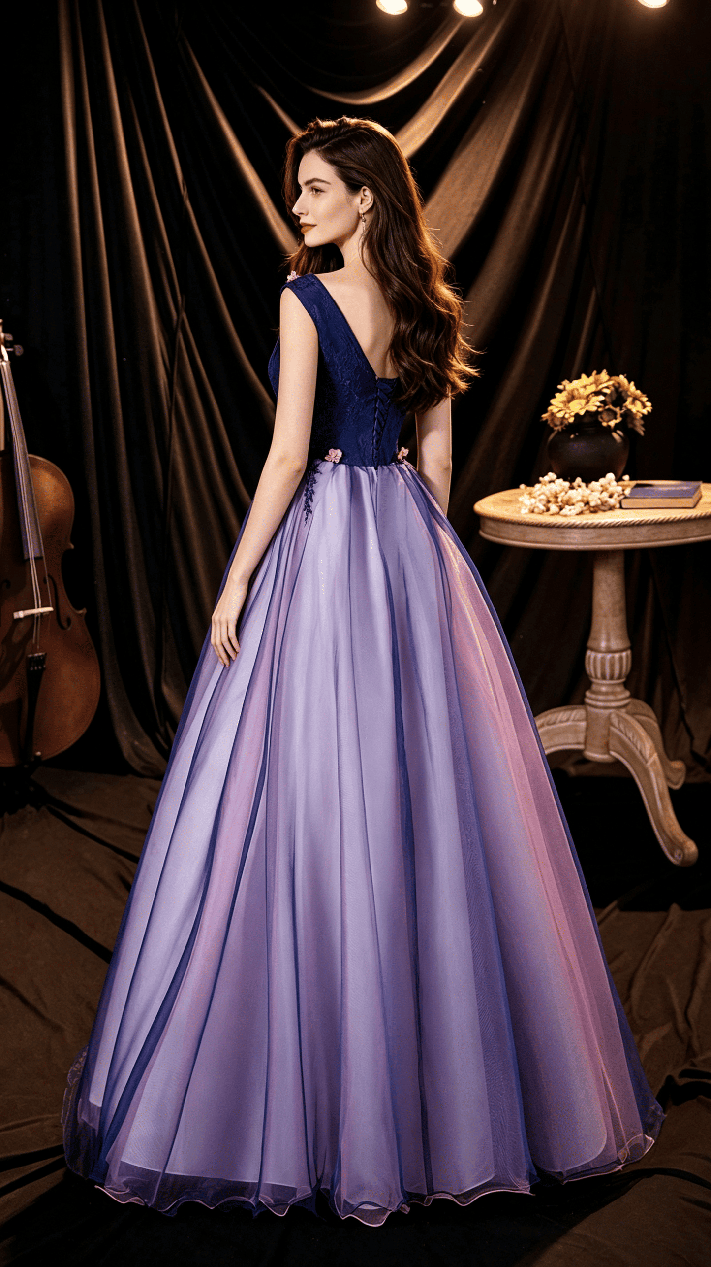 Classy A-line Purple Evening Dress V Neck Tulle Long Formal Dress LFNC0388