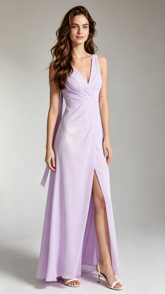 Romantic A-line Purple Bridesmaid dress Chiffon Long Formal Dress LFNC0070