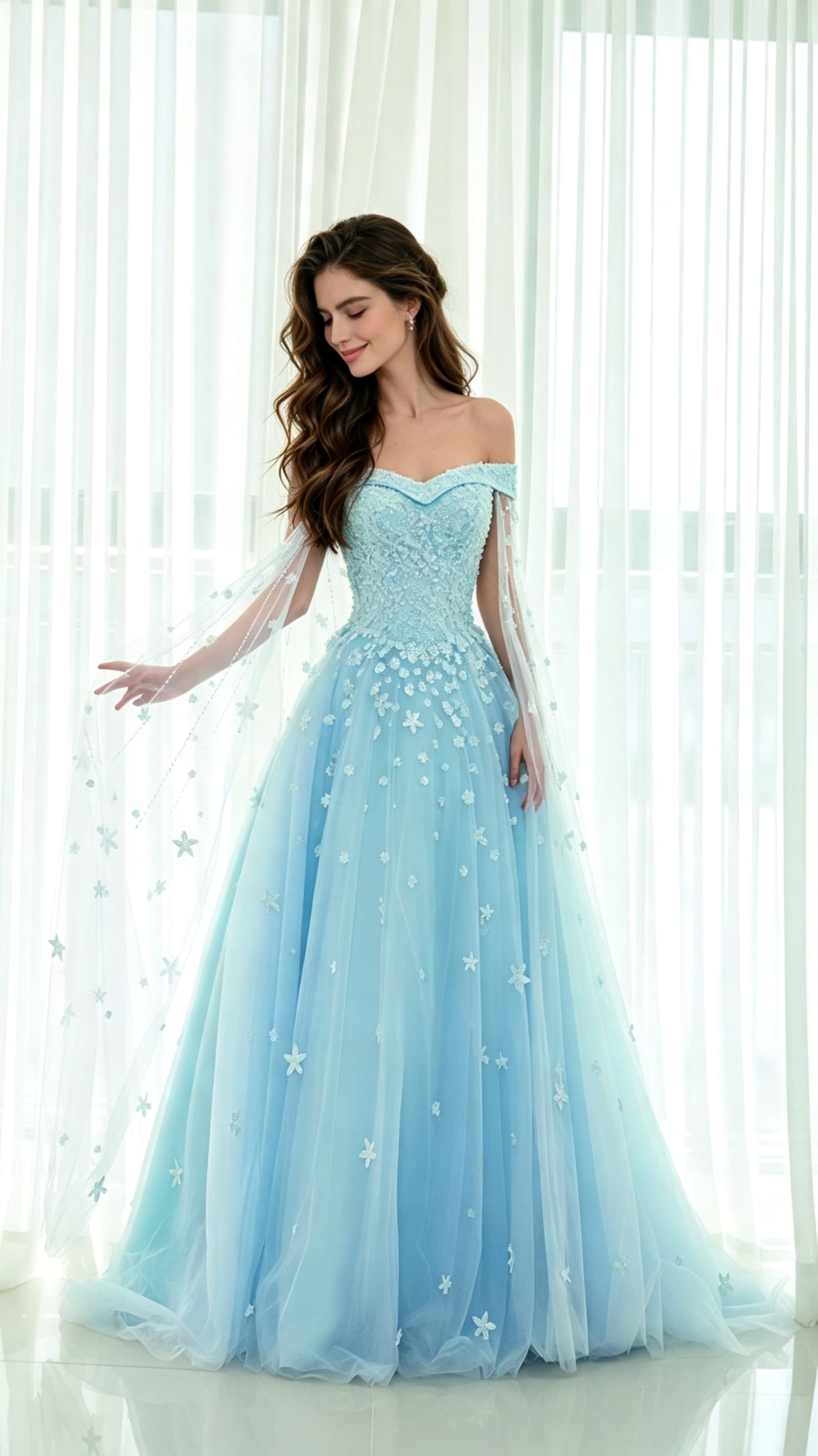 2026 A-line Blue Evening Dress Off Shoulder Tulle Long Formal Dress LF – ZimmerFormal