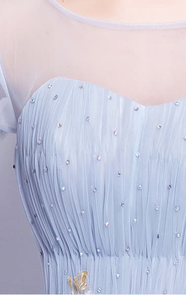 Effortless A-line Light Blue Evening Dress Round Neck Tulle Ball Gown LFNC0170
