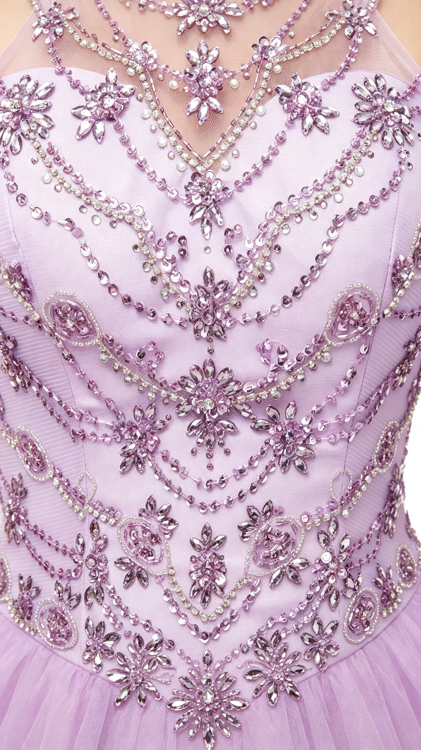Beaded Ruffled Ball Gown Lavenbder Wedding Halter Tulle Floor Length Evening Dress LFNG0044