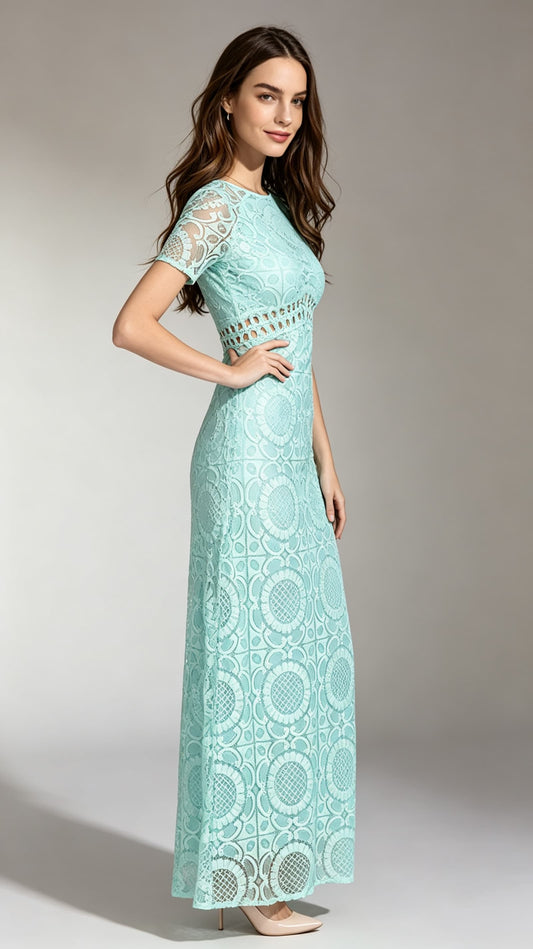 Feminine Sheath Light Green Evening Gowns Lace Formal Dress LFNC0017