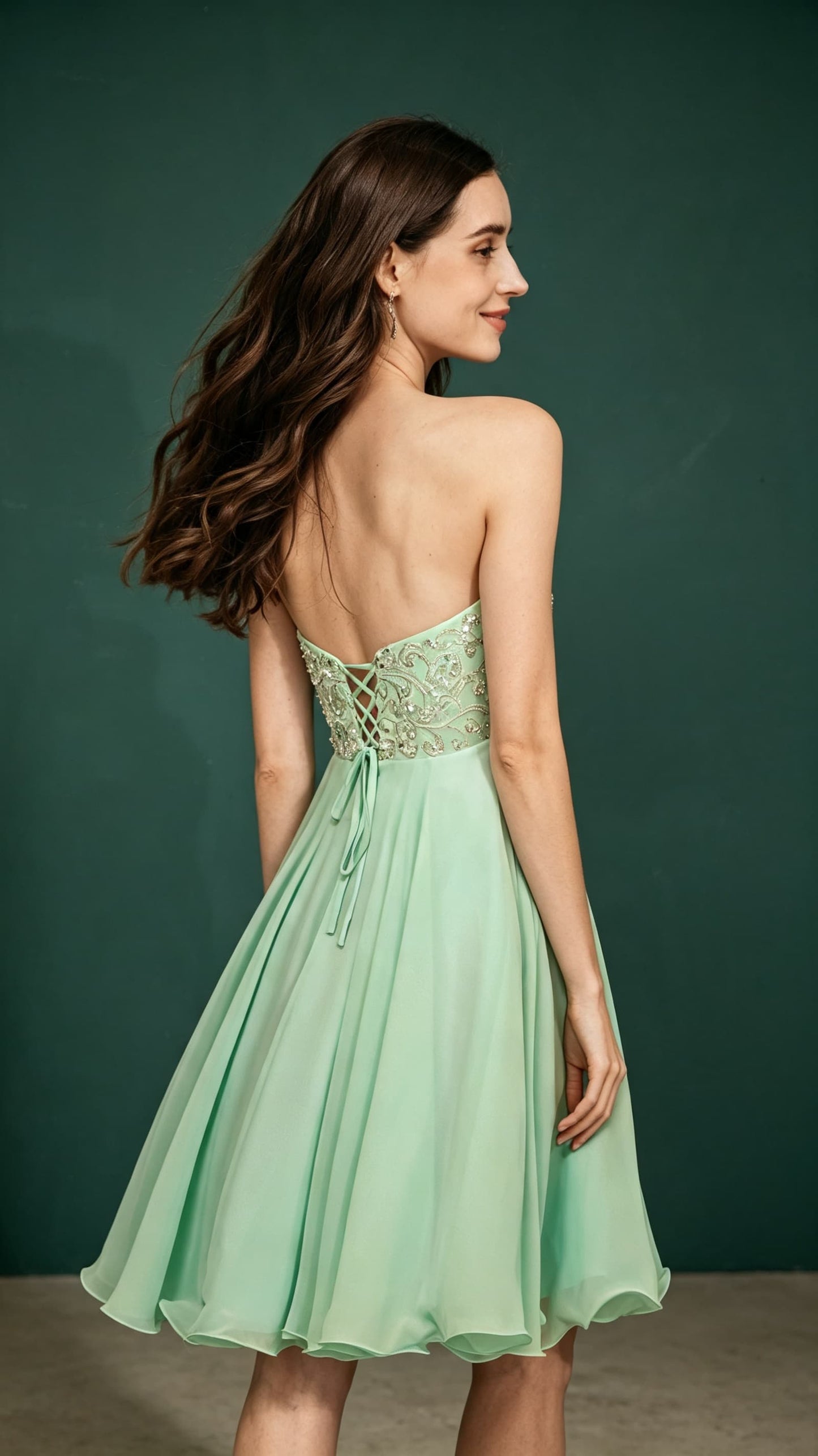 Flowy A-line Green Homecoming Dress Strapless Chiffon Short Formal Dress LFNL0652