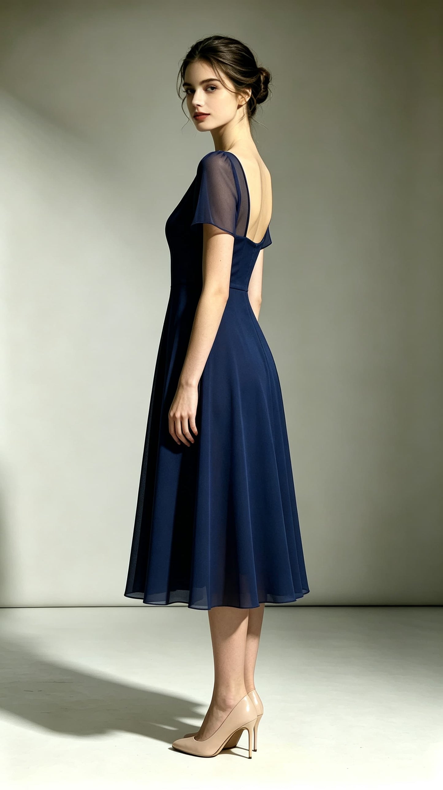 2026 A-line Navy Blue Bridesmaid Gowns V Neck Polyester Maxi Dress LFNL0742