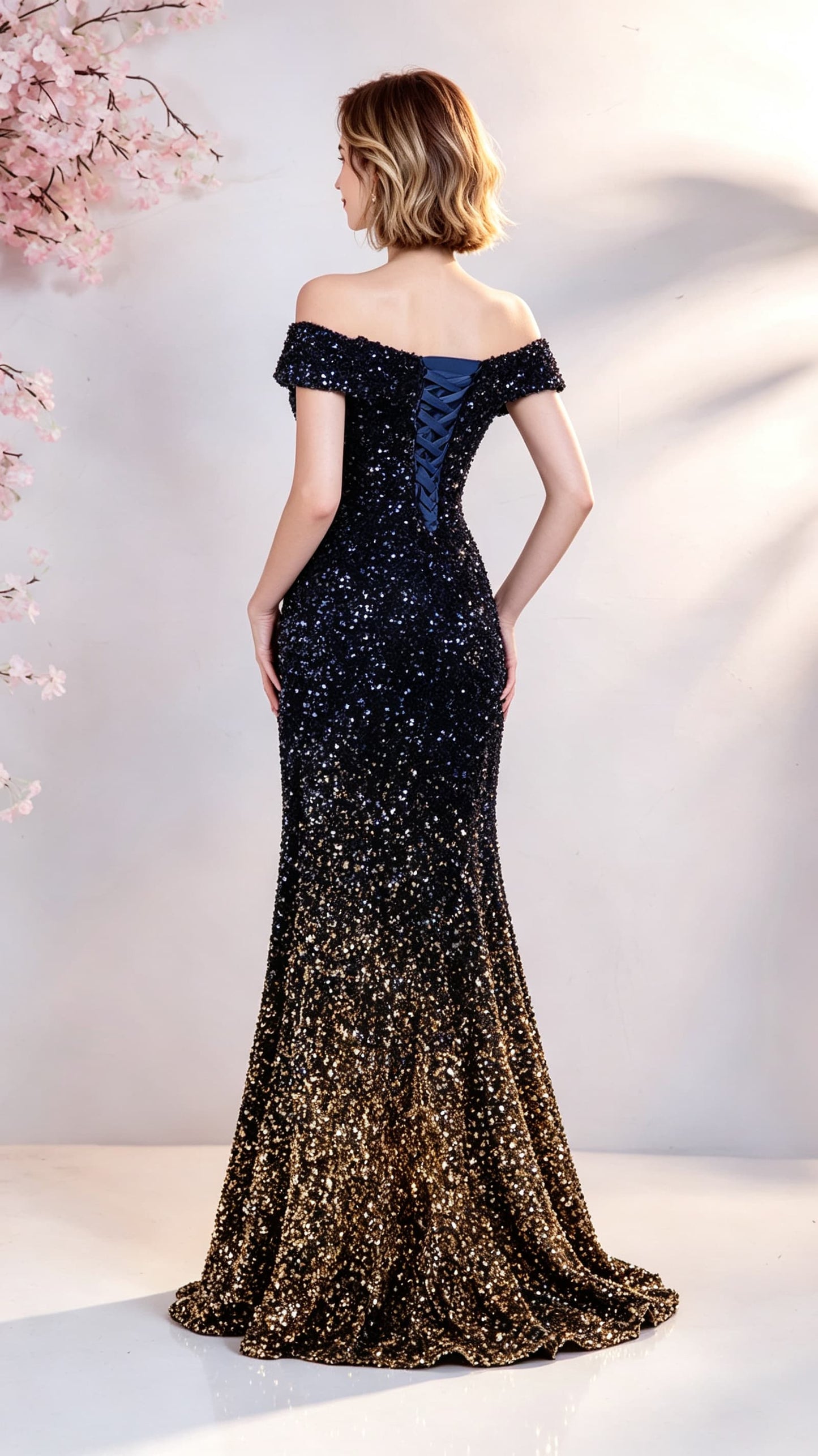 Sleek Mermaid Black Evening Dress Off Shoulder Tulle Long Formal Dress LFNC0418