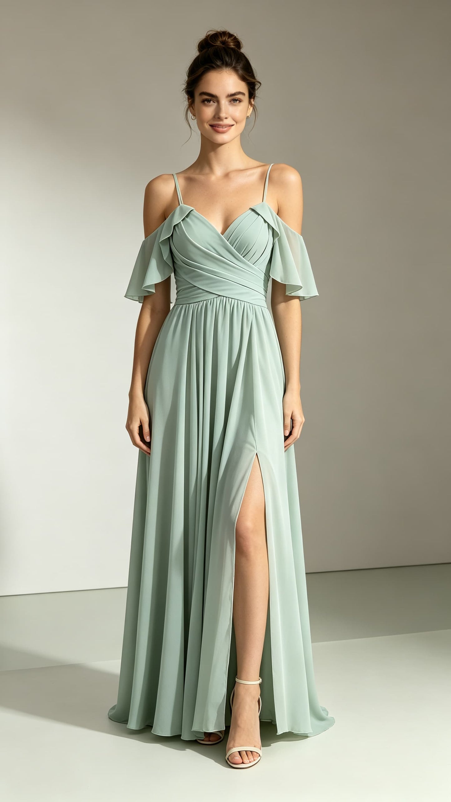 Sleek A-line Green Bridesmaid Gowns Straps Chiffon Maxi Dress LFNL0726