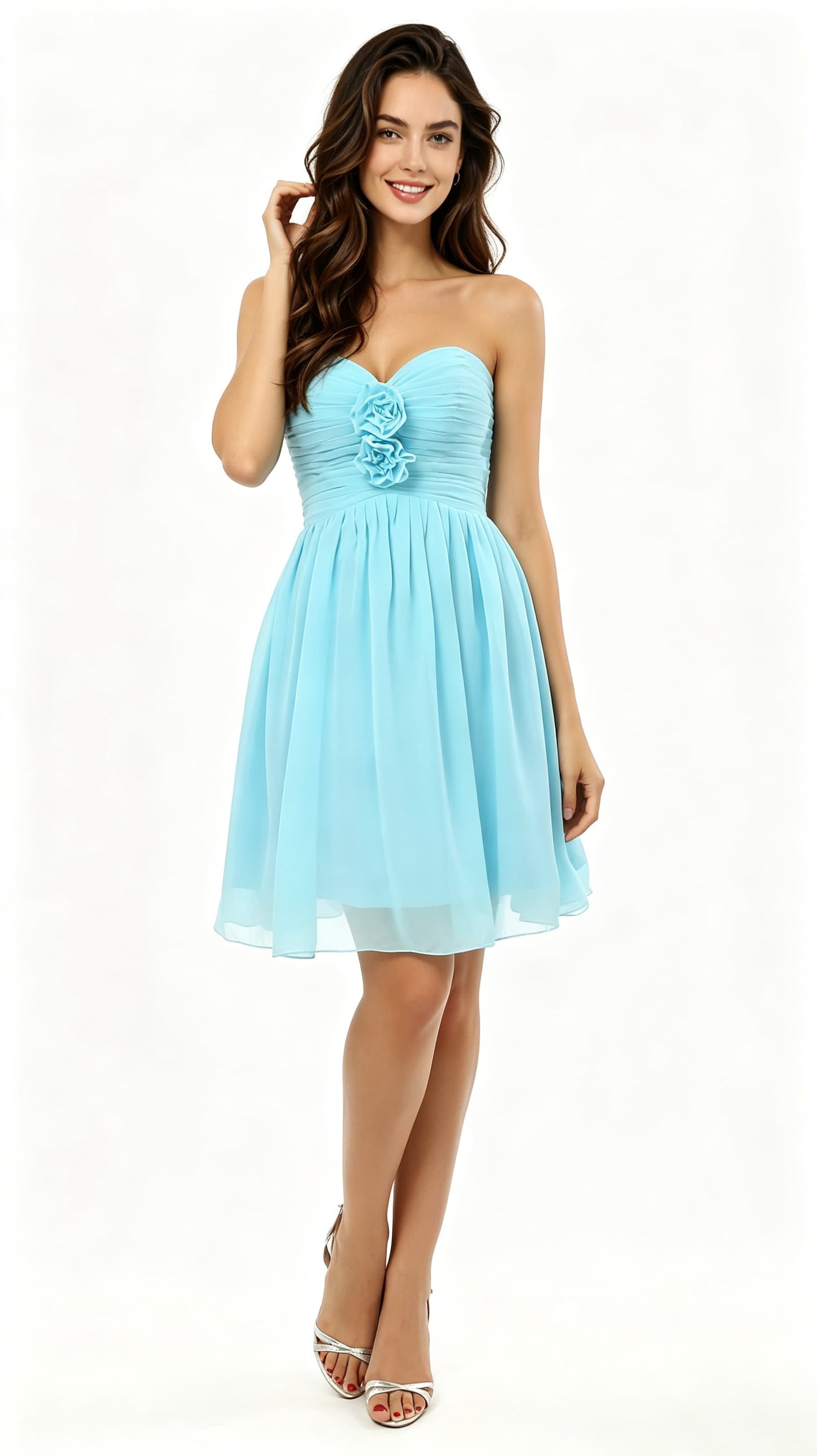 Gorgeous A-line Blue Evening Dress Sweatheart Neck Chiffon Short Formal Dress LFNL0497