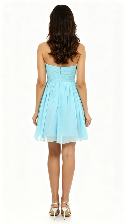 Gorgeous A-line Blue Evening Dress Sweatheart Neck Chiffon Short Formal Dress LFNL0497