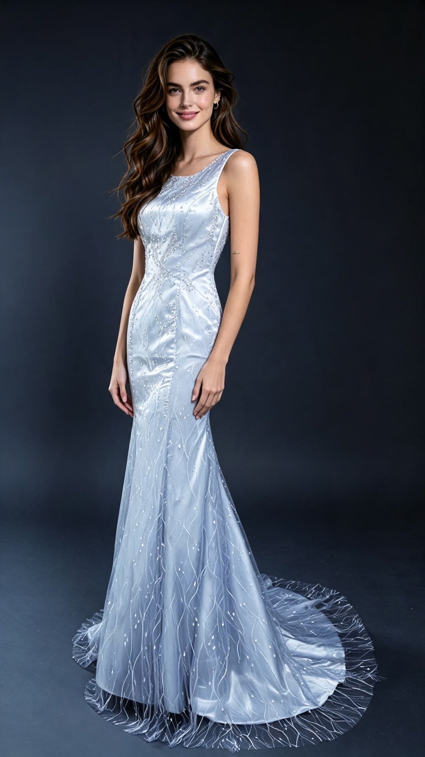 Beautiful Mermaid White Evening Dress Round Neck Lace Long Formal Dress LFNL0584