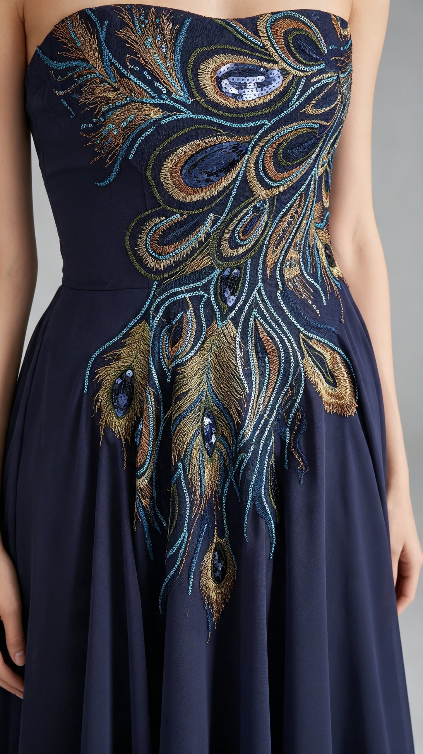 Flattering A-line Blue Evening Gowns Strapless Chiffon Long Formal Dress LFNL0650