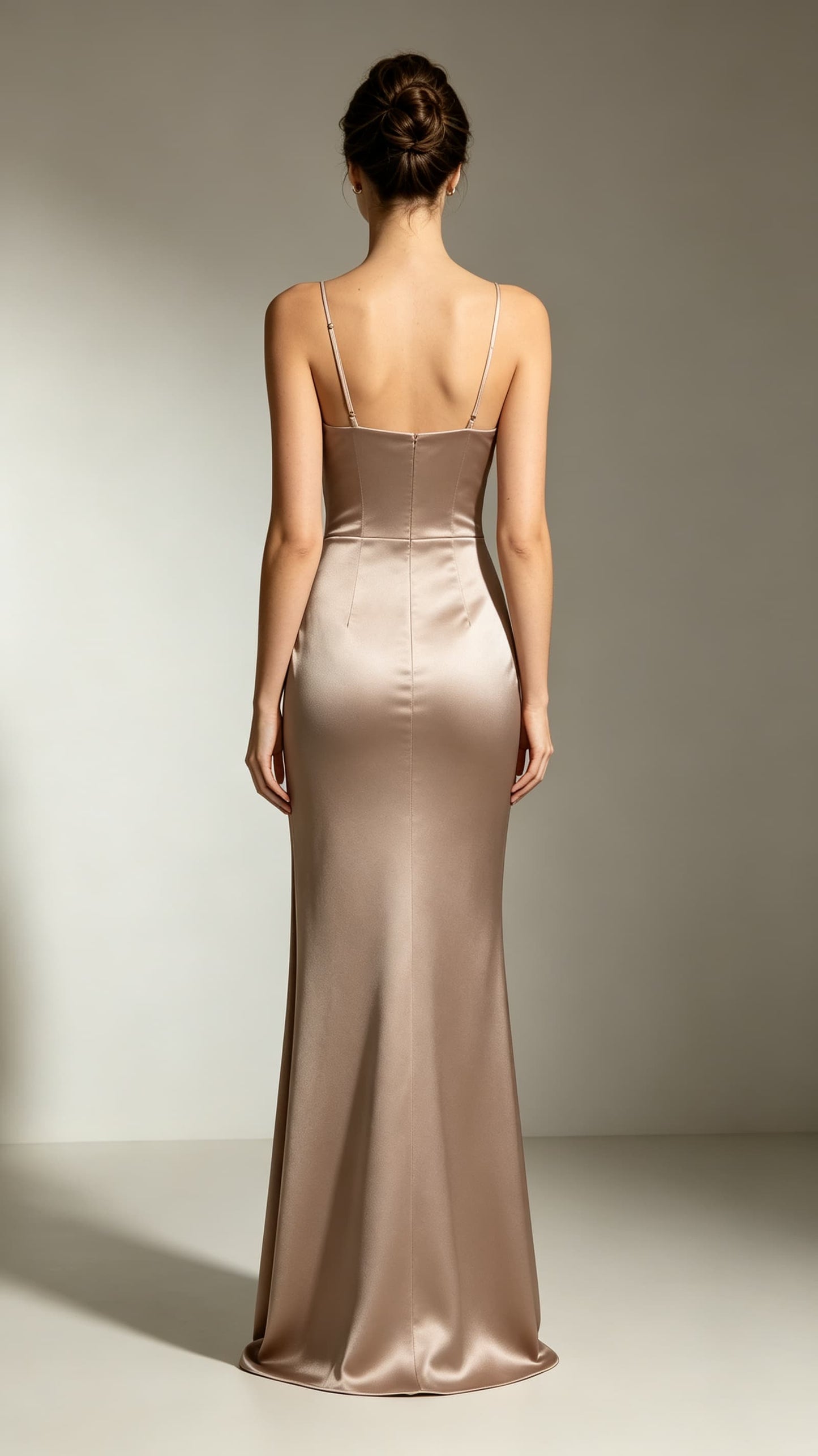Effortless Mermaid Champagne Evening Gowns Straps Satin Long Formal Dress LFNL0720
