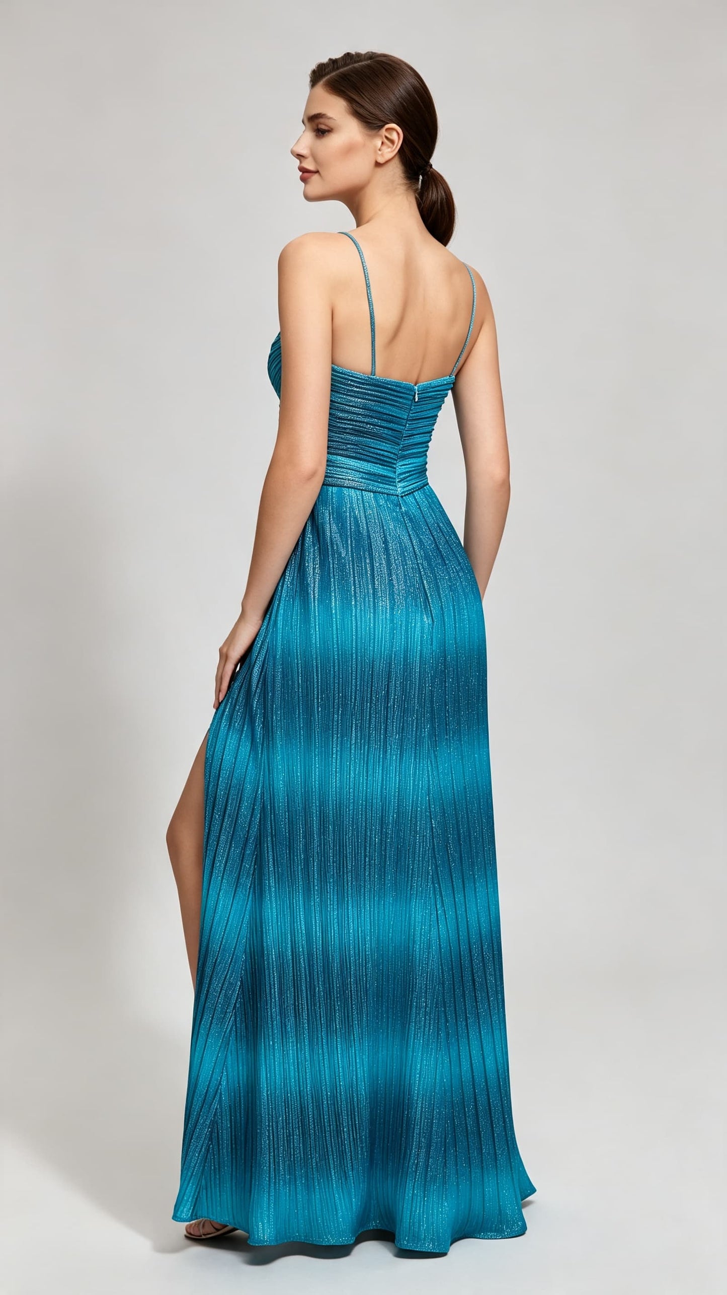 Simple Mermaid Blue Evening Dress Straps Acrylic Long Formal Dress LFNL0617-1
