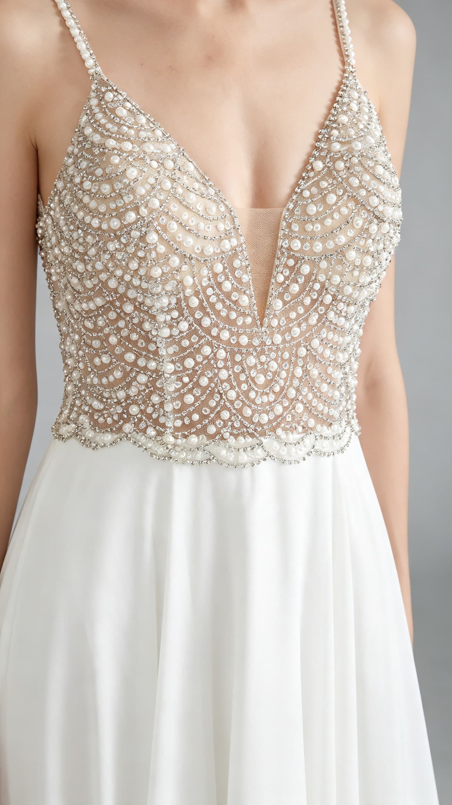Romantic A-line White Evening Gowns Straps Chiffon Maxi Dress LFNL0649