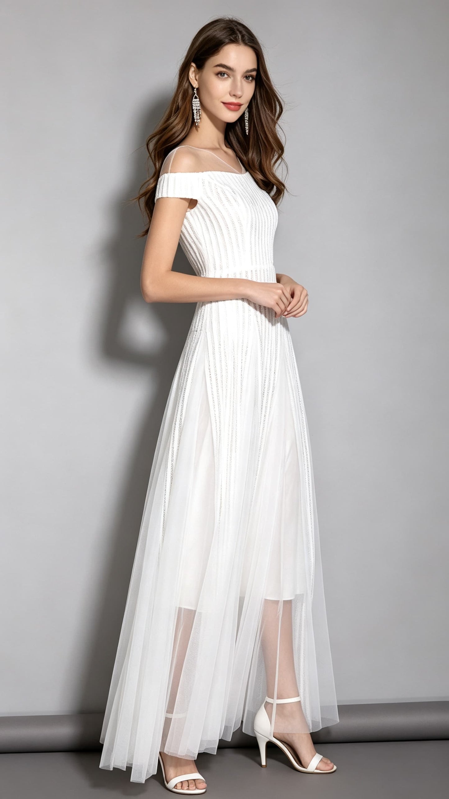Gorgeous A-line White Bridesmaid Dress Air Cotton Long Formal Dress LFNC0100