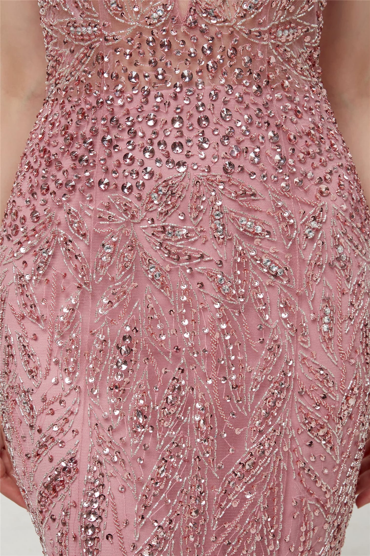 Gorgeous Mermaid Pink Evening Gowns V Neck Tulle Maxi Dress LFNL0688