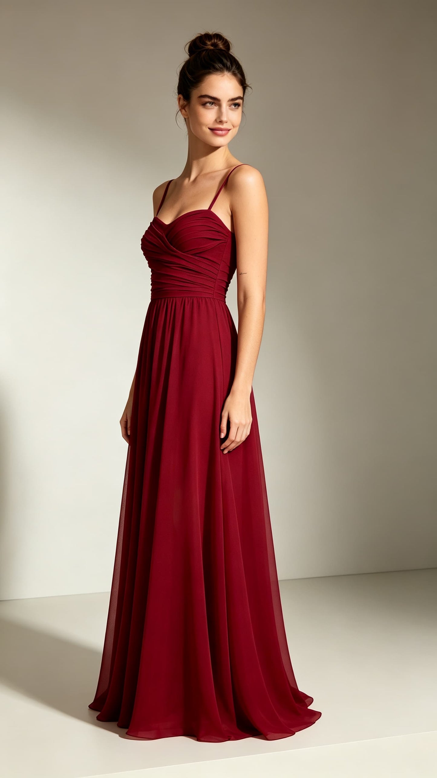 Lovely A-line Red Evening Gowns Straps Chiffon Maxi Dress LFNL0781