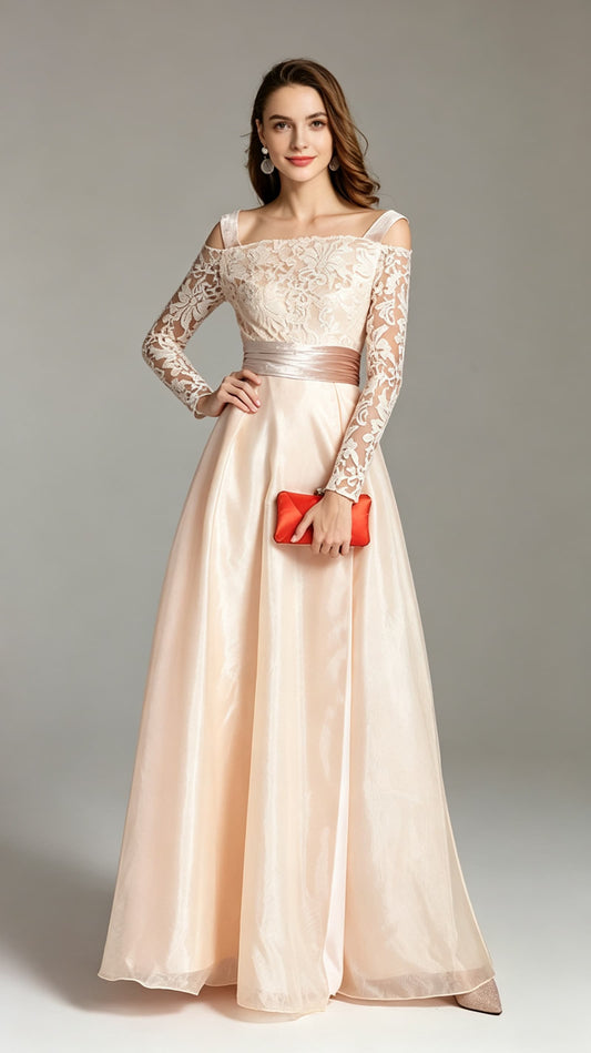 Stunning A-line Pink Evening Gowns Lace Formal Dress LFNC0010