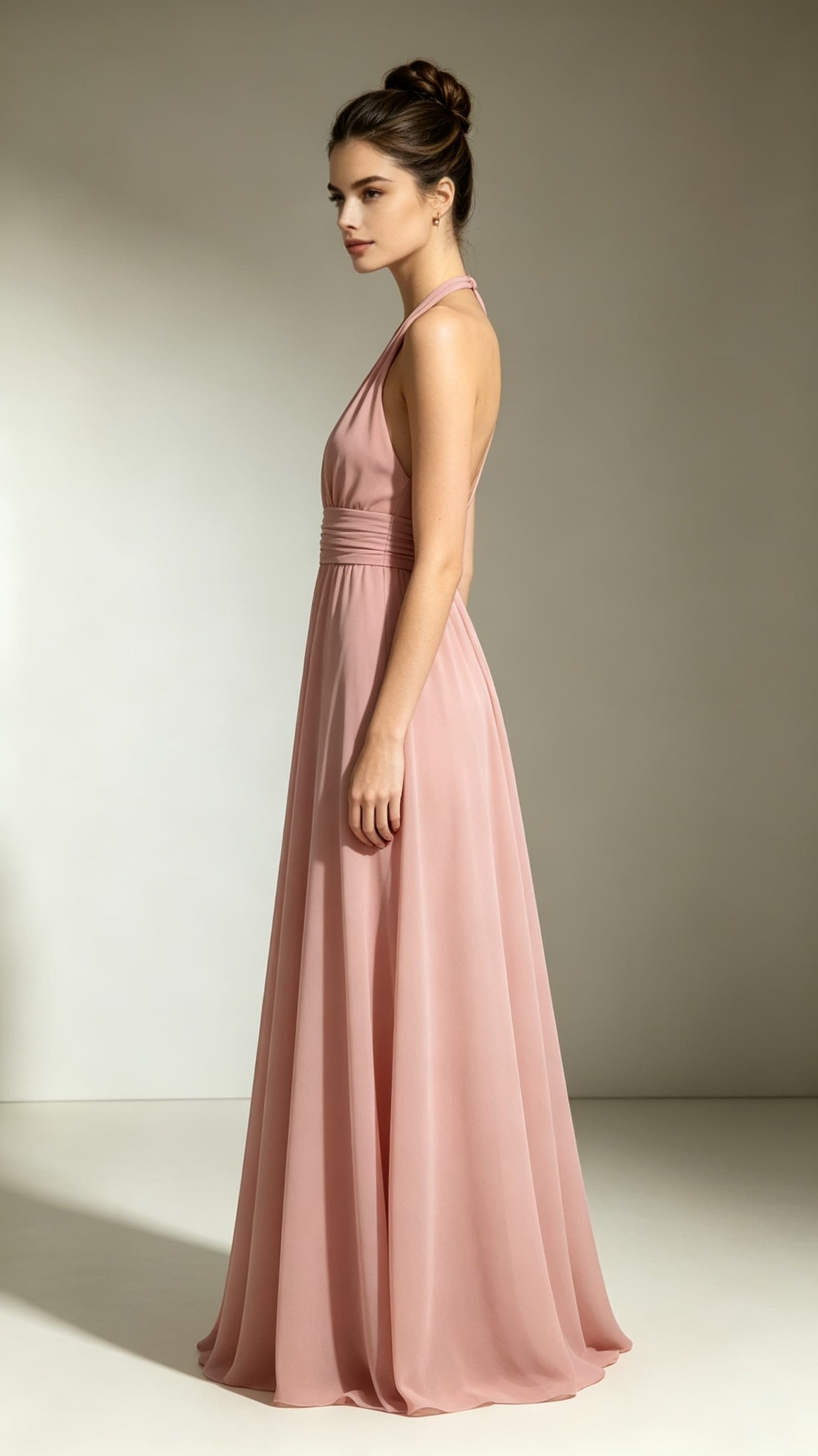 Feminine A-line Pink Evening Gowns Halter Chiffon Maxi Dress LFNL0780