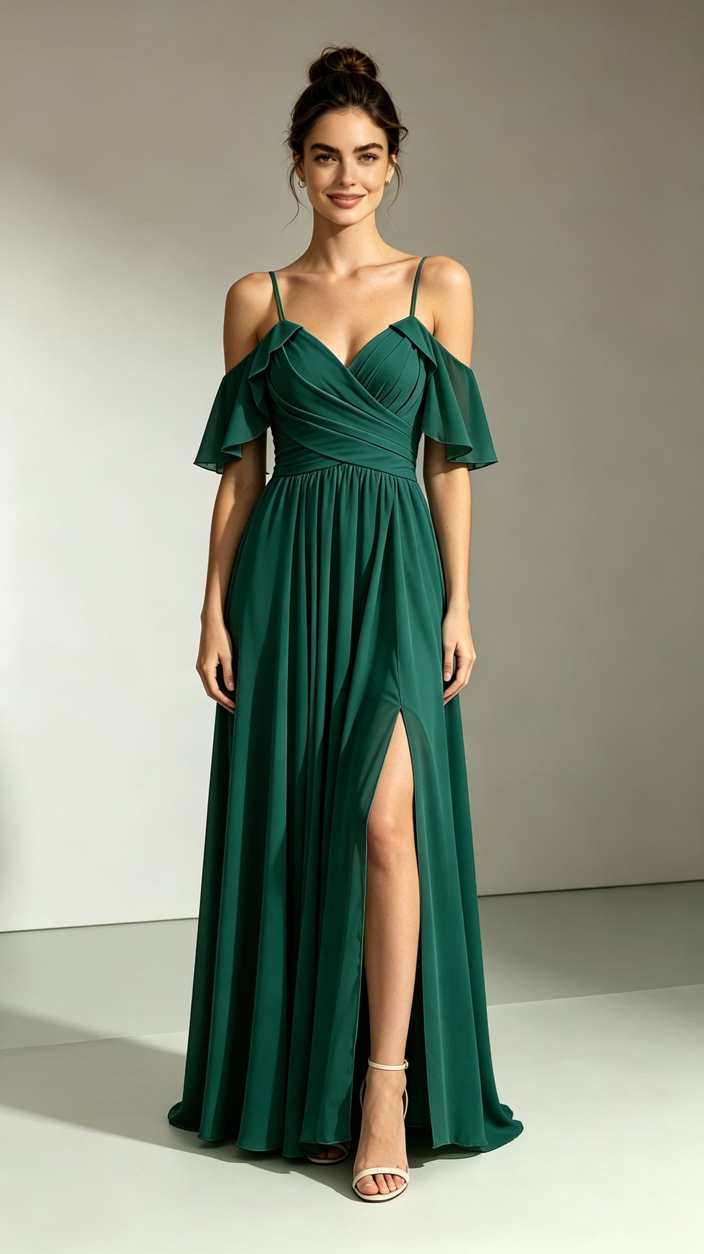 Lovely A-line Green Bridesmaid Gowns Straps Chiffon Maxi Dress LFNL0728