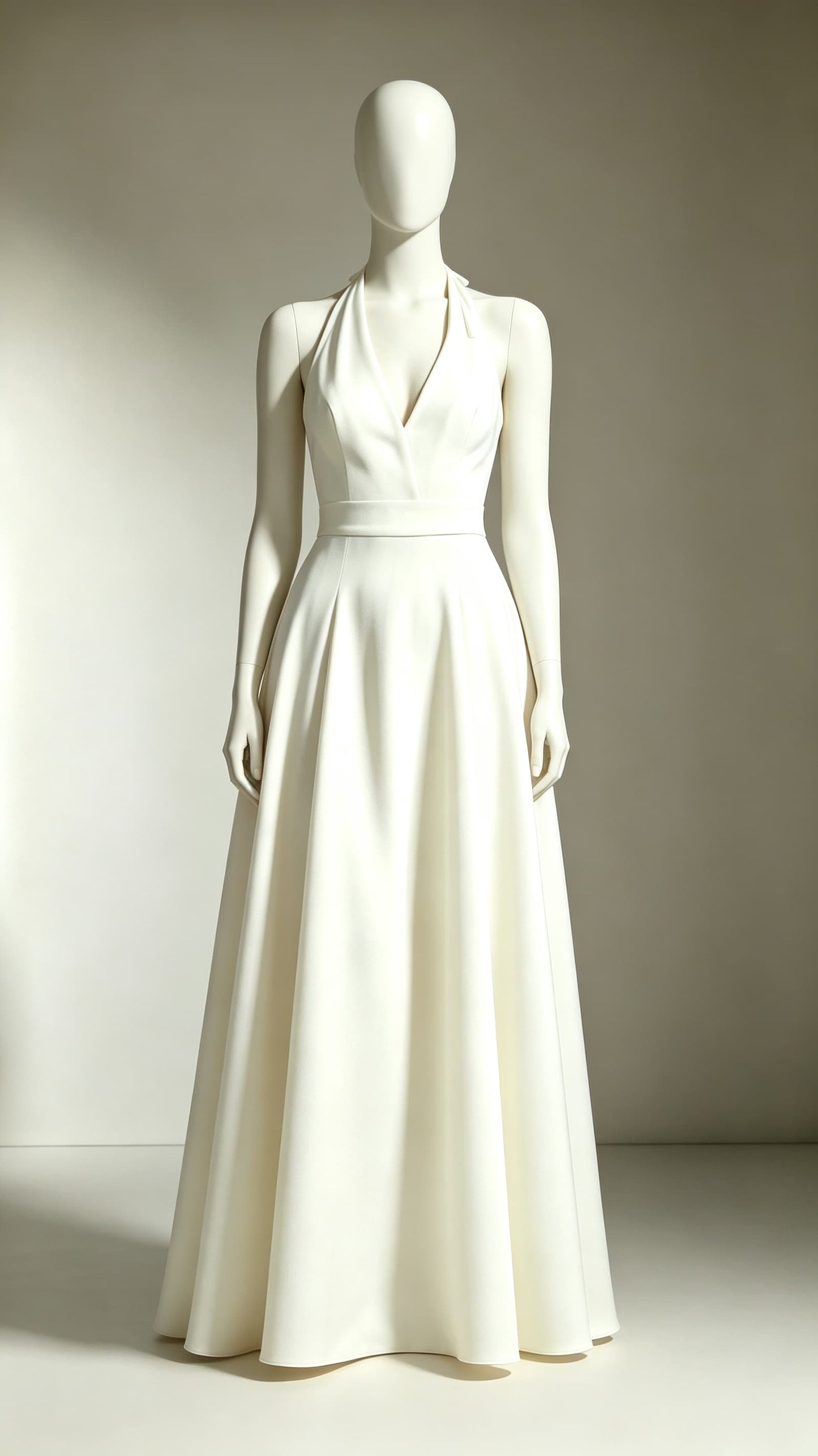 Classy A-line Ivory Evening Gowns Halter Polyester Prom Gowns LFNL0758