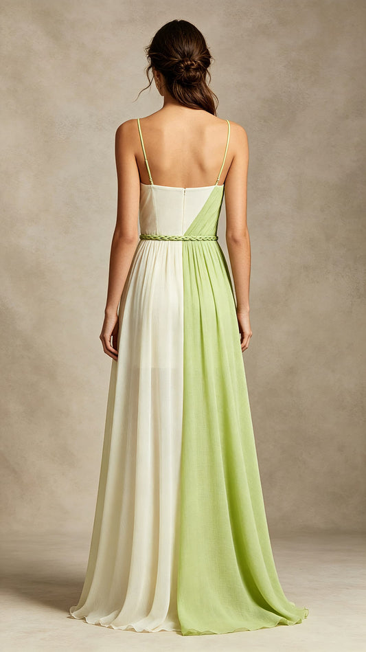 Eye-catching A-line Green and White Evening Gowns UK Straps Chiffon Long Prom Gowns LFNL0812
