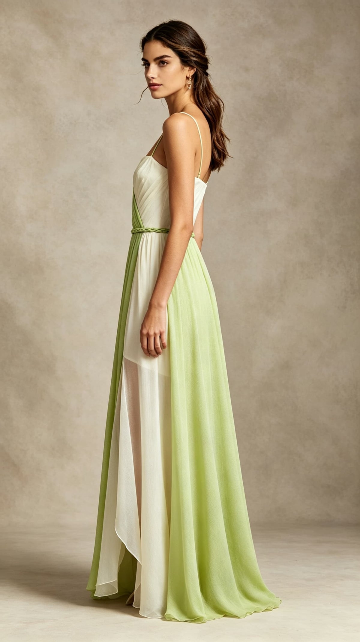 Eye-catching A-line Green and White Evening Gowns UK Straps Chiffon Long Prom Gowns LFNL0812
