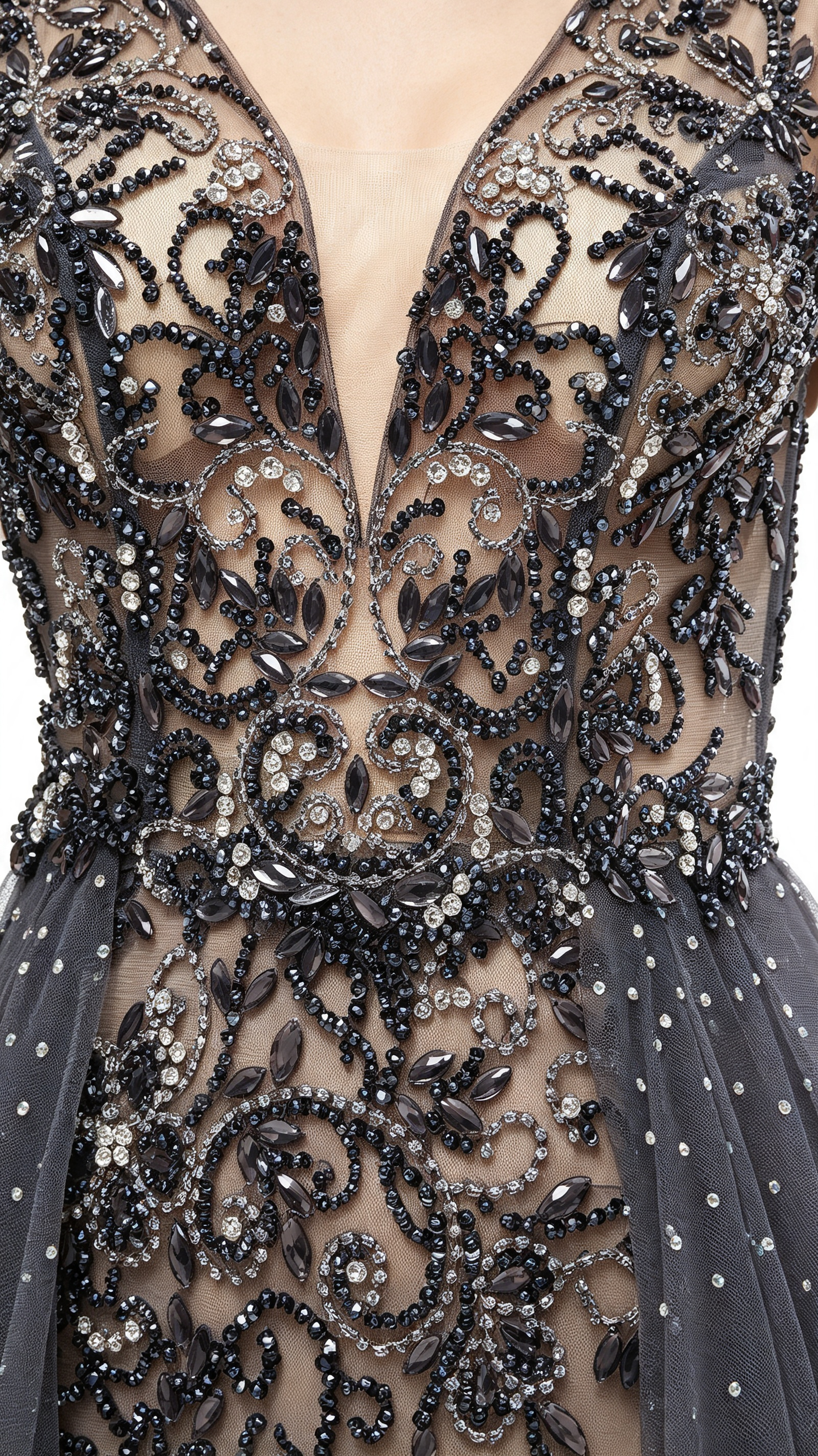 Eye-catching A-line Grey Evening Dress V Neck Tulle Long Formal Dress LFNL0632