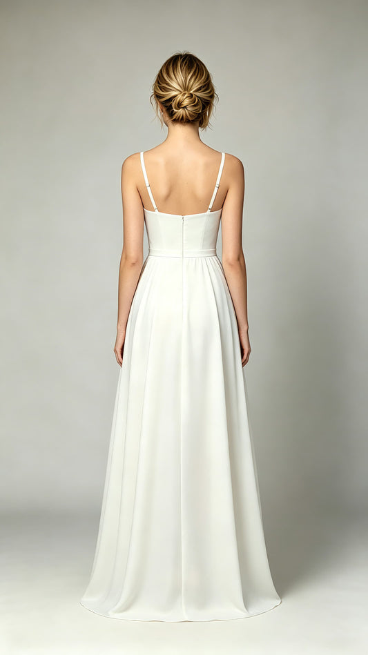 Classy A-line Ivory Evening Gowns Straps Chiffon Maxi Dress LFNL0789
