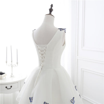 Sleek A-line White Evening Dress V Neck Tulle Short Formal Dress LFNL0572