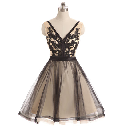 Effortless A-line Black Homecoming Dress V Neck Tulle Short Formal Dress LFNG0037
