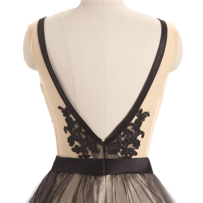 Effortless A-line Black Homecoming Dress V Neck Tulle Short Formal Dress LFNG0037