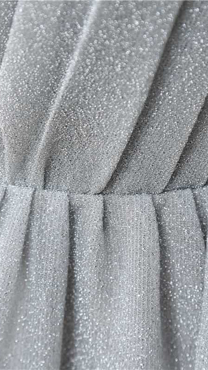 Flattering A-line Grey Evening Gowns One Shoulder Glitter Mesh Maxi Dress LFNL0804